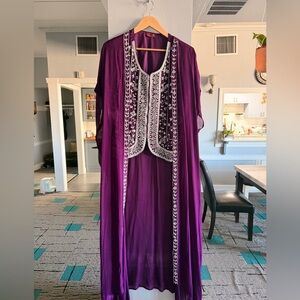 Purple Embroidered Kaftan with Skirt